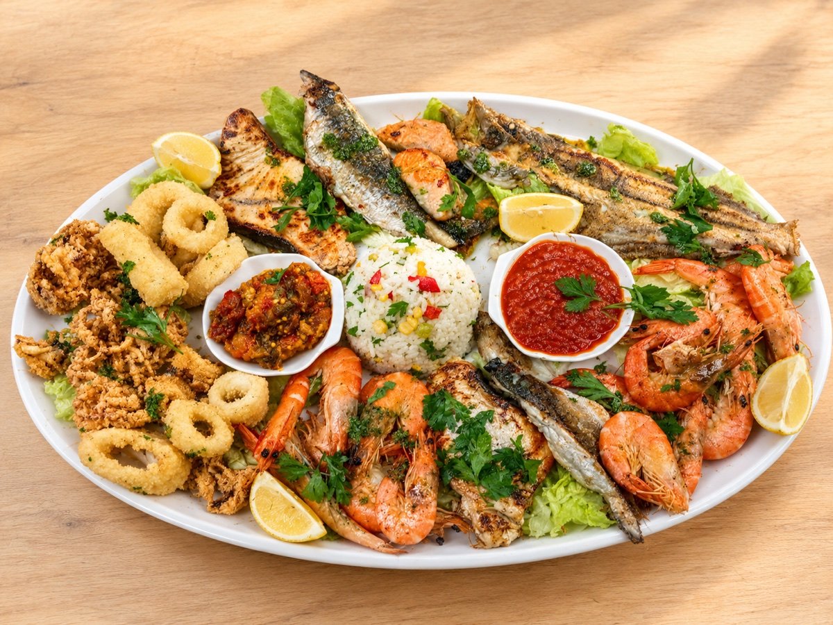 Bandeja de pescado y marisco variado